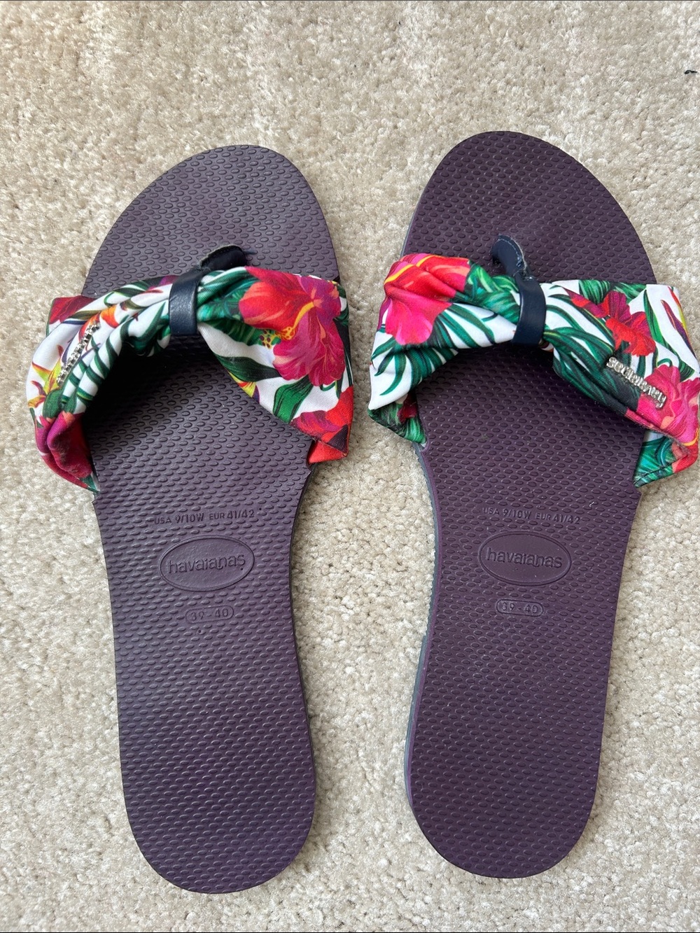 Havaianas Purple Footbed Tropical Knot Slide Sandals WomensSize 39/40 or US9/10